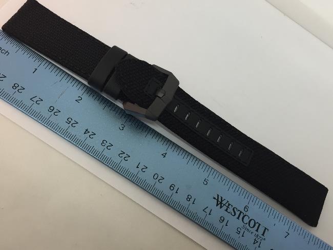 Luminox Watchband F-117 Leather. Black Nylon Weave Capped Topside. Leather Under
