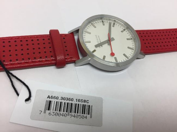 Mondaine Swiss Railways Watch.Perforated Red Leather  Mens A660.30360.16SBC