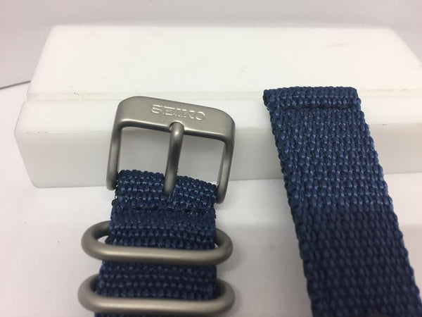 Seiko Watchband SNK807 18mm Blue Fabric Strap.Washable W/Pins Steel Bkle/Keepers