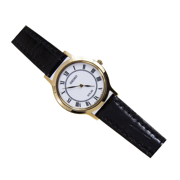 Seiko Watch SUP304. Ladies Elegant EZ Reader.Solar.Black Roman #'s White Dial.