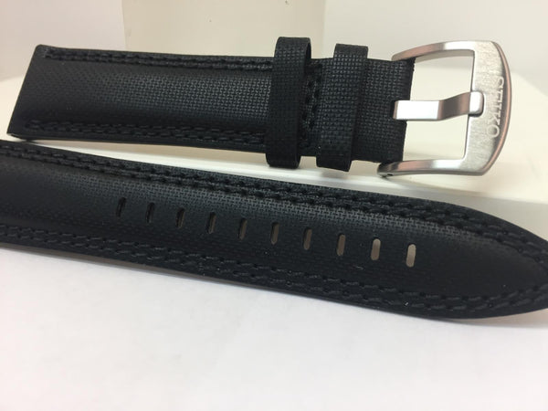 Seiko Watchband 22mm Black Waterproof Fabric Cap. Leather Underside. LOEC B 22