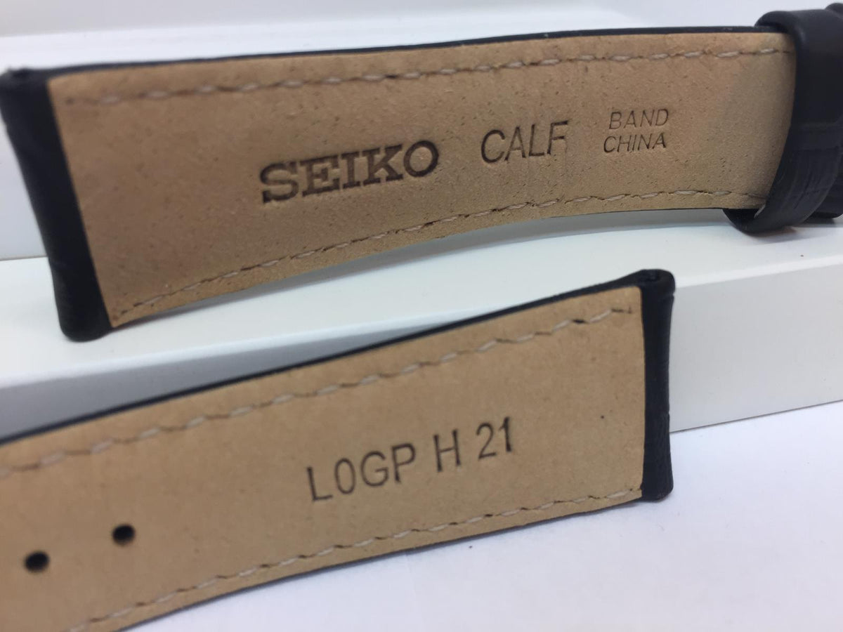Seiko Watchband SNE491. LOGP H 21. Original 21mm Black Leather Strap. Original