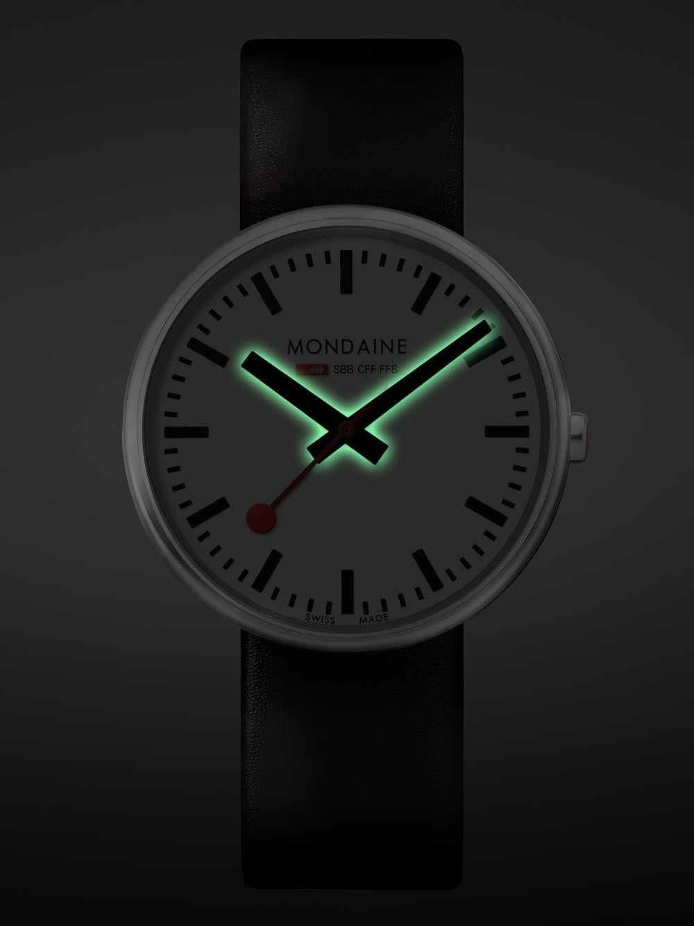 Mondaine Watch MSX.3511B.LB Featuring New Backlit Glowing Hands. Swiss Movement
