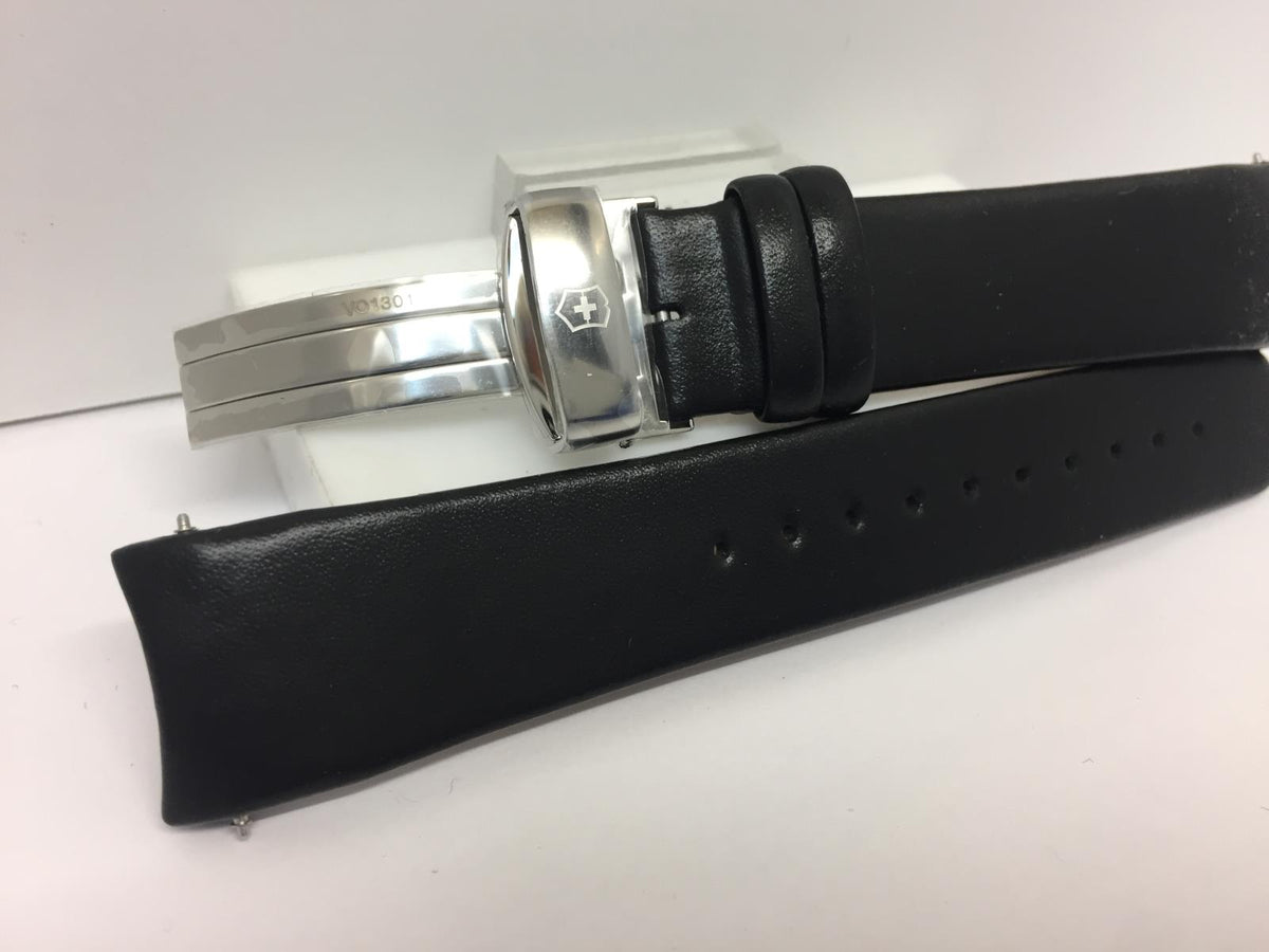 Swiss Army Watchband 004578 Blk Leather 20mm Curved End Folding Clasp mod 241550