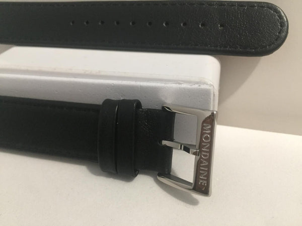 Mondaine Original Watchband/Strap 18mm Blk Leather. EZ Install Pins FE3118.20Q.5