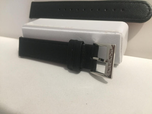 Mondaine Original Watchband/Strap 16mm Blk Leather Red Backing.EZ Install Pins