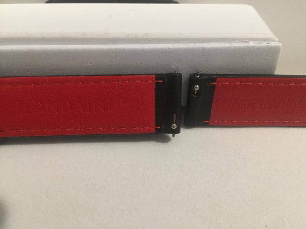 Mondaine Original Watchband/Strap 16mm Blk Leather Red Backing.EZ Install Pins
