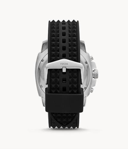 Fossil Mans Watch All Steel 10 ATM Heavy Mega Machine Chronograph Blk Silc Strap