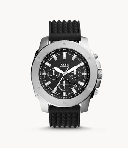 Fossil Mans Watch All Steel 10 ATM Heavy Mega Machine Chronograph Blk Silc Strap