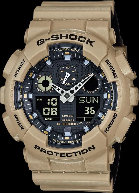 Casio Mans Watch GA100L-8A, GA-100. Military Colors Heavy Duty Digital/Analog.