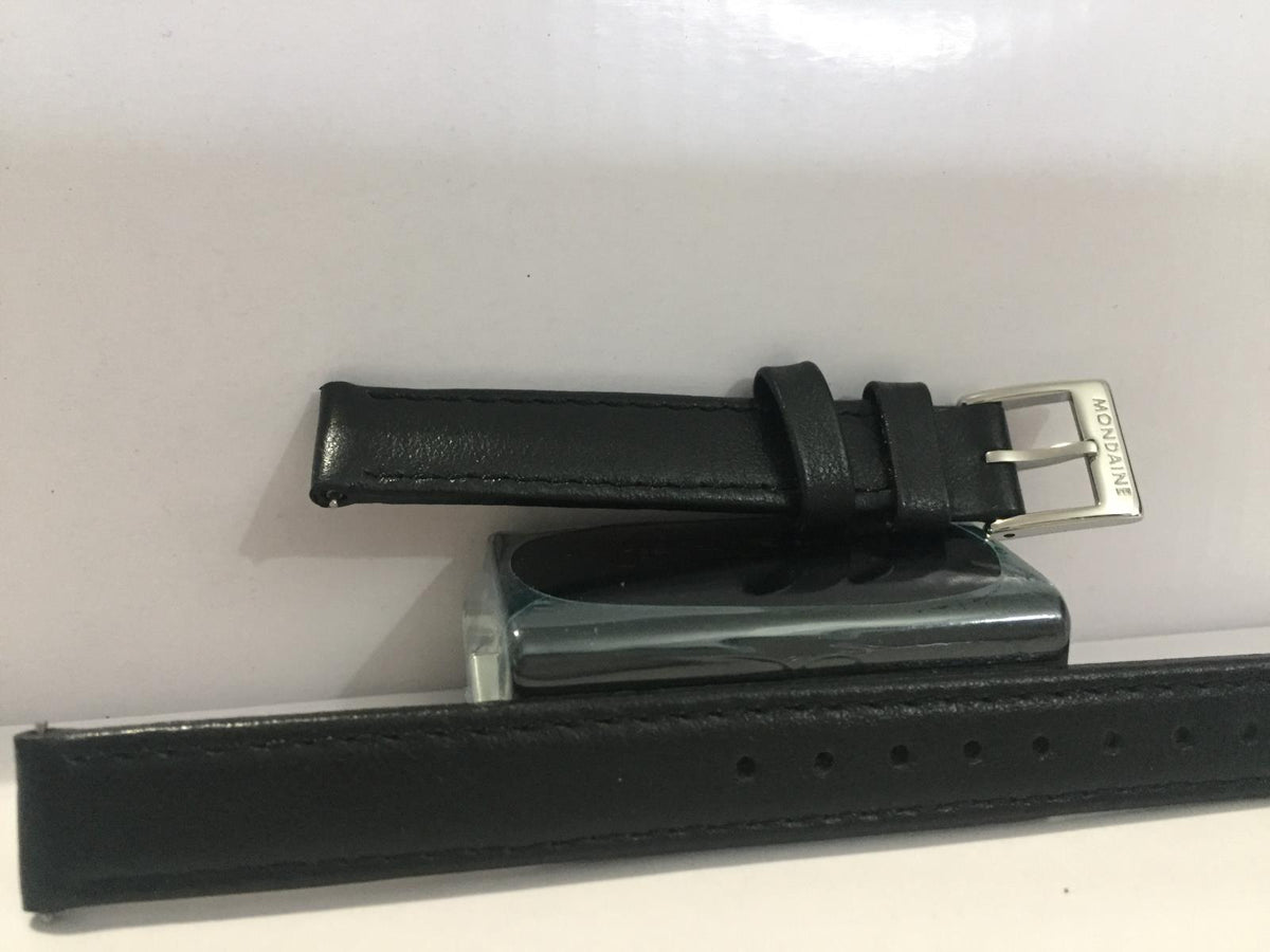 Mondaine Swiss Railways WatchBand FE3112 20Q.2. 12mm Blk Leather Strap w/EZ Pins