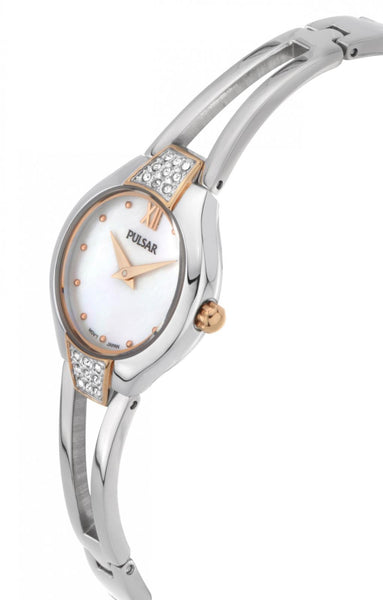 Pulsar WristWatch Ladies Two Tone Fashion Bracelet w/Crystal Bezels.Retail $155.