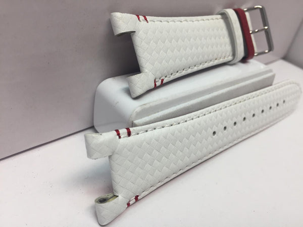 Casio Watchband Leather EQS-800 HR-1A Wht Outline Stitched Red Trim.Honda Keeper