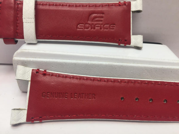 Casio Watchband Leather EQS-800 HR-1A Wht Outline Stitched Red Trim.Honda Keeper