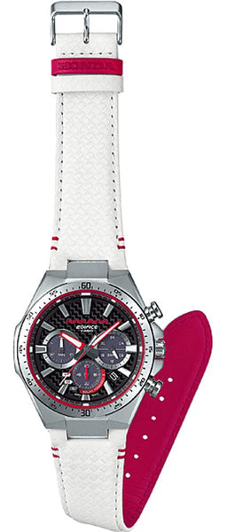 Casio Watchband Leather EQS-800 HR-1A Wht Outline Stitched Red Trim.Honda Keeper