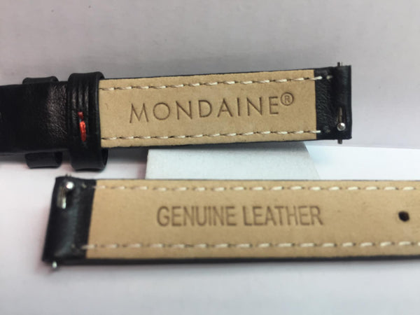 Mondaine Swiss Railways Watchband w/Ez Pins FE3112. Lds 12mm Wide Black Leather