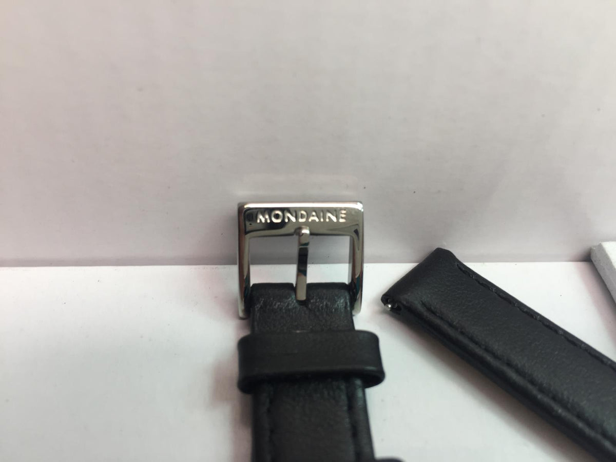 Mondaine Swiss Railways Watchband w/Ez Pins FE3112. Lds 12mm Wide Black Leather