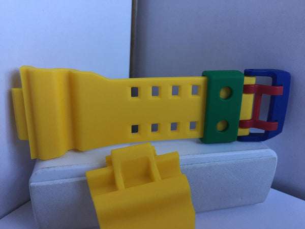 Casio Watchband GA-400 -9A Strap Yellow Band. Green/Red/Blue Buckle/Keeper.