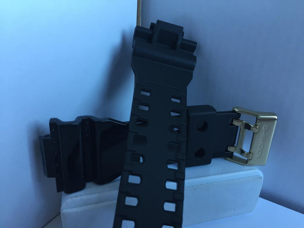 Casio Watchband GA-110,GA-140,GA710,GAC100,GD-100,GDF-100 Shiny Blk/Gold Buckle