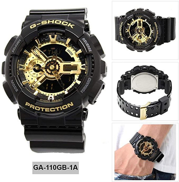 Casio Watchband GA-110,GA-140,GA710,GAC100,GD-100,GDF-100 Shiny Blk/Gold Buckle