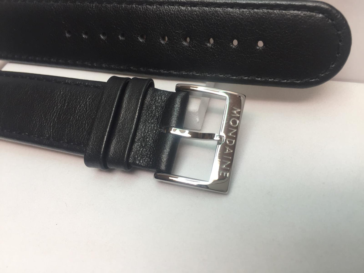 Mondaine Swiss Railways Watchband FE16220.20Q.5 20mm Blk Leather EZ install Pins