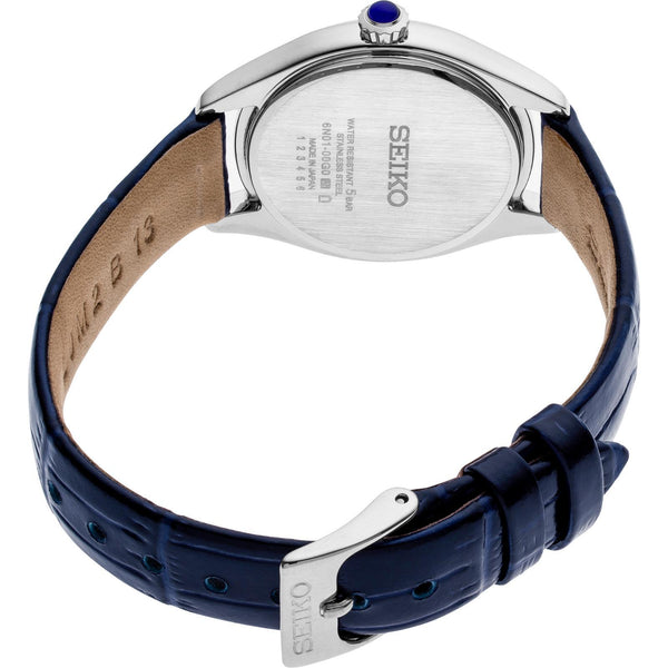 Seiko Watch Ladies Watch SUR391 Mid Size Blue Leather Strap 50m Water Resist.