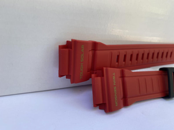 Casio Original Watchband G-9330 A-4 Red Resin Strap Gold Tn Buckle Black Keeper