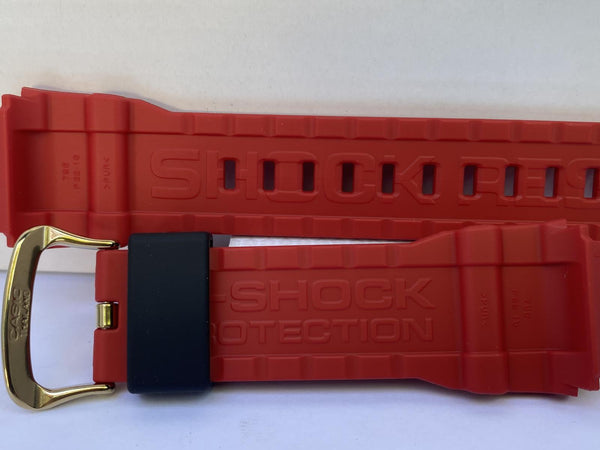 Casio Original Watchband G-9330 A-4 Red Resin Strap Gold Tn Buckle Black Keeper