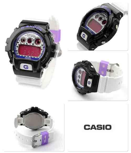Casio Original Watchband DW-6900 SC-1v Shiny White Resin Strap. Purple Keeper