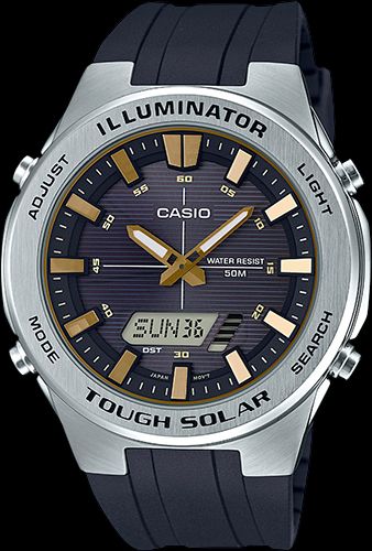 Casio Original Watchband AMW-S850 Tough Solar Black Resin Strap W/Spring Bars