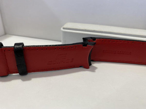 Casio Original Watchband Model EQB-800 BL-1A Black Leather Curved End Strap