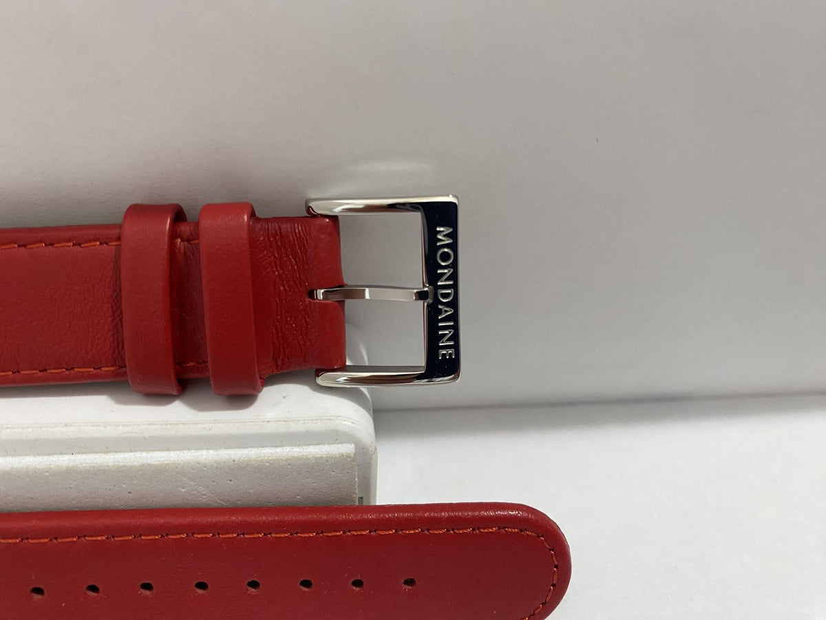 Mondaine Watchband Original 18mm Red Stitched Leather Strap w/pins.FEM3118.30Q