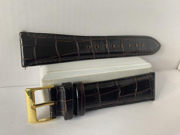Citizen Genuine Watchband. 22mm Leather Strap. Shiny Croc Grain Brown Gld Tn Bkl
