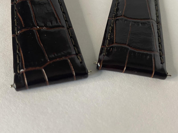 Citizen Genuine Watchband. 22mm Leather Strap. Shiny Croc Grain Brown Gld Tn Bkl