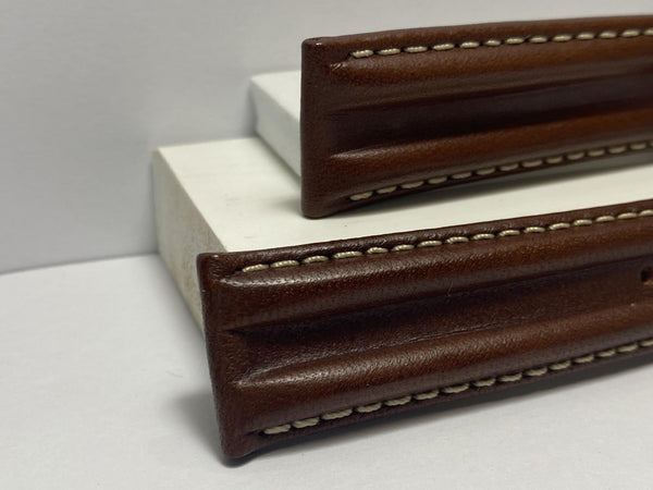 Hamilton Brown Leather 20mm Double Ribbed Strap. Watchband For Hamilton Khaki