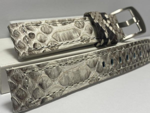 Genuine PythonSkin 20mm Watchband / Strap. Black/White/Gray w/Pins