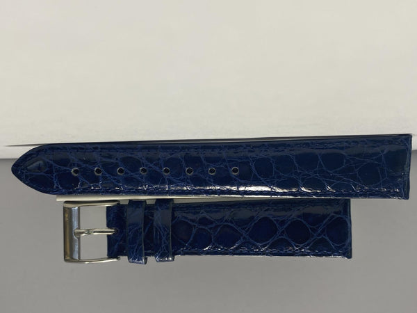 Crocodile Blue 18mm Strap. Italian Hand Made Watchband w/Stainless Steel Buckle.