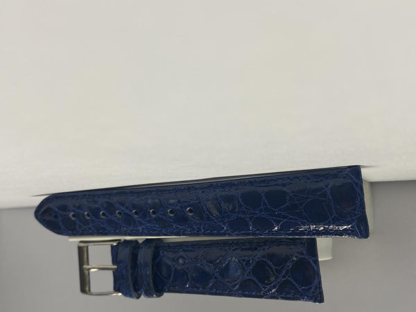 Crocodile Blue 18mm Strap. Italian Hand Made Watchband w/Stainless Steel Buckle.