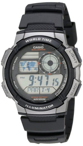 Casio AE1000W-1B Wrist Watch for Men. WORLD TIME ZONES FIVE ALARMS