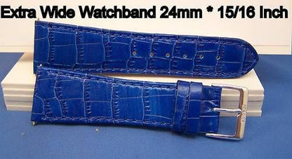 Extra Wide Leather Watchband. 24mm With Pins. blue