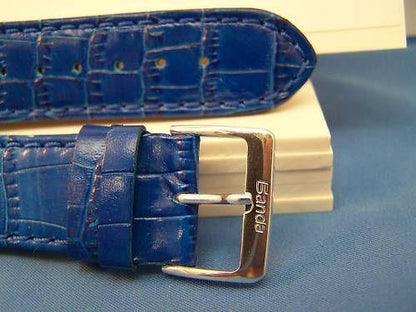Extra Wide Leather Watchband. 24mm With Pins. blue