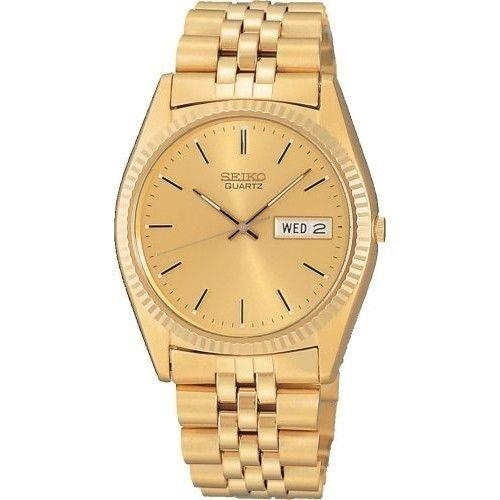 Seiko WatchBand SGF524 Gold Tone Bracelet Mens 18mm Curved End Caps.