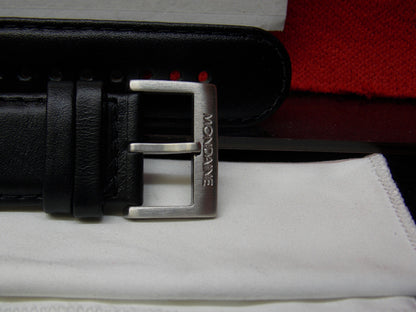 Mondaine Swiss Railways Watchband 22mm Curved End Black Leather Men's Strap