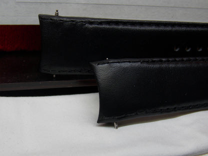 Mondaine Swiss Railways Watchband 22mm Curved End Black Leather Men's Strap