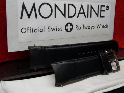 Mondaine Swiss Railways Watchband 22mm Curved End Black Leather Men's Strap