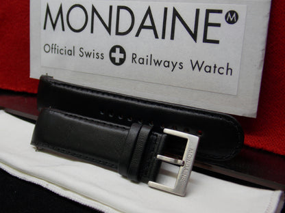 Mondaine Swiss Railways Watchband 22mm Curved End Black Leather Men's Strap