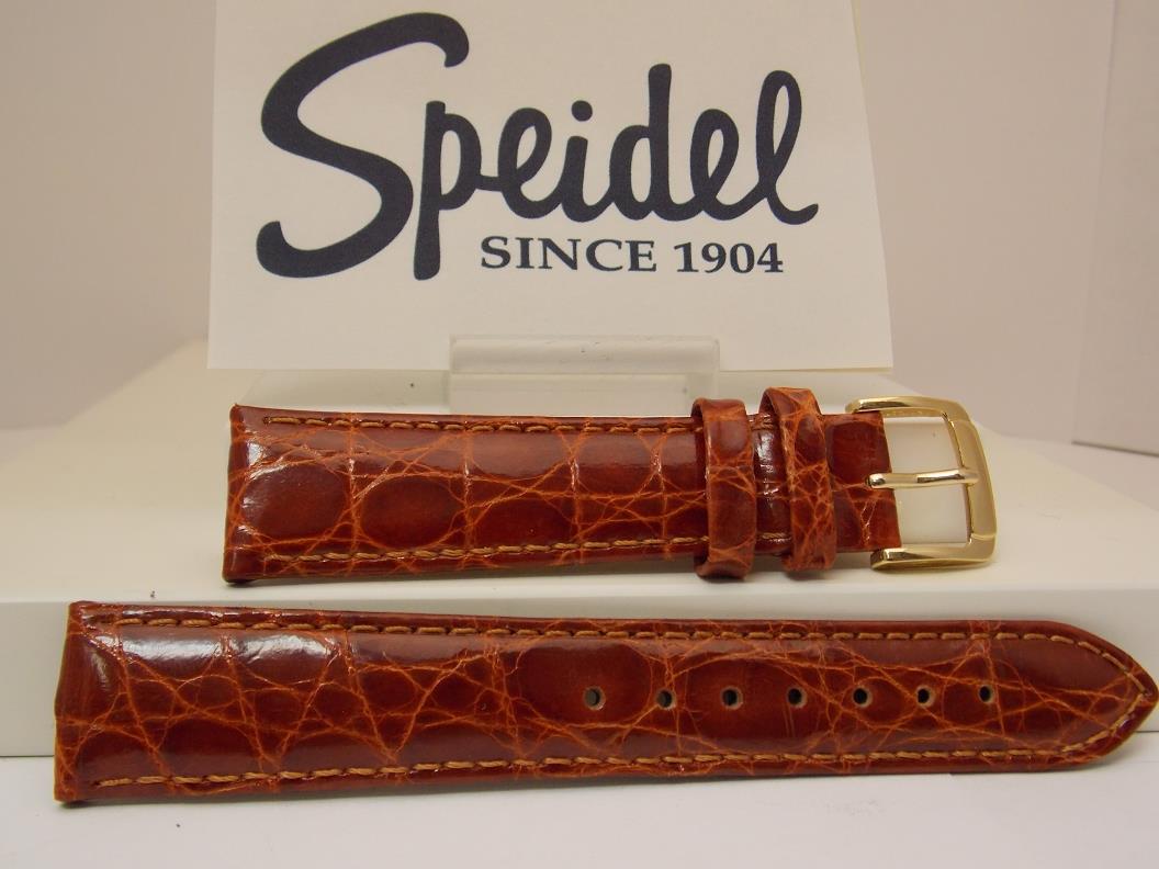 Speidel Genuine Crocodile Watchband 19mm Tan Leather Strap Gold Tone Buckle.