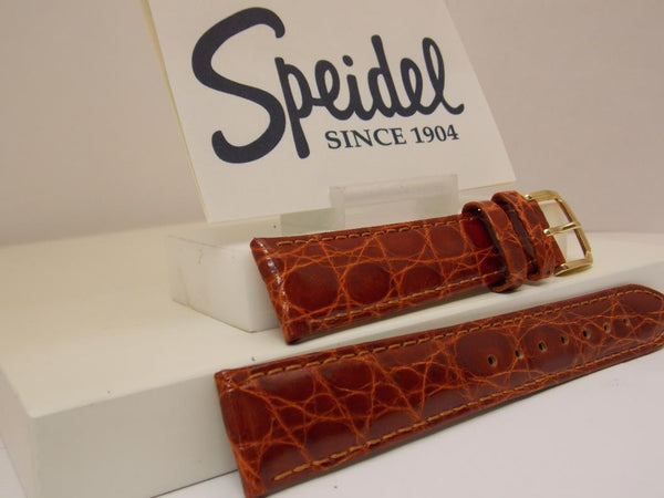 Speidel Genuine Crocodile Watchband 19mm Tan Leather Strap Gold Tone Buckle.