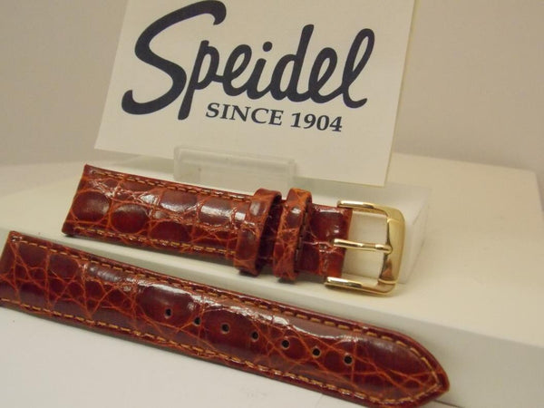 Speidel Genuine Crocodile Watchband 19mm Tan Leather Strap Gold Tone Buckle.