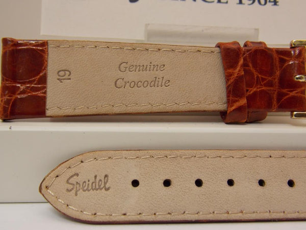 Speidel Genuine Crocodile Watchband 19mm Tan Leather Strap Gold Tone Buckle.